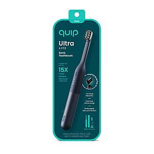 $59.98 get $15 Walmart Cash Free Shipping quip Ultra Lite Sonic Toothbrush Timed Electric Toothbrush with Case 15x More Plaque Removal EasyClick Brush Pod 3 Intensities 30 Day Batt