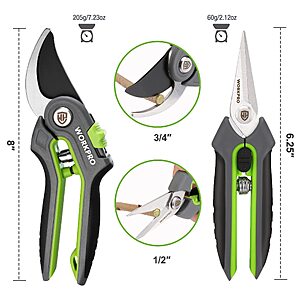 $12.91 AMAZON WORKPRO 2-Pack Garden Pruning Shears, 8" Bypass & 6.25" Straight Shears