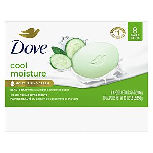 $14.41-14.48 AMAZON or Sams Club Dove Beauty Bar Soap Cool Moisture Cucumber & Green Tea Scent,for Refreshed Skin,Leaves Skin Refreshed 3.75 oz,(Pack of 16)