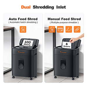 FS WALMART $141 and up Bonsaii 100-200 Sheet Auto Feed Micro-Cut Paper Shredder, P-4 High Security Heavy Duty Shredder with 4.2-Gallon Pull-Out Bin,Black