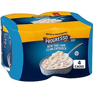 $7.52 S&S Progresso Rich & Hearty New England Clam Chowder Canned Soup, 18.5 oz, 4 pk