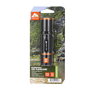 $15 FS Walmart+ or Pick Up Ozark Trail Rechargeable LED Flashlight, 1000 Lumens, 4 Modes, IPX4 Water Resistant, Black