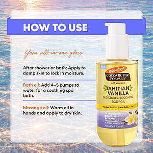$13.97 get $4 Walmart Cash Palmer's Moisturizing Body Oil with Tahitian Vanilla, 6.5 fl oz