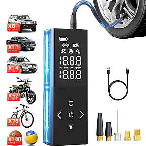$25 FS WALMART+ by GOOLOO AP150 Cordless Tire Inflator Portable Air Compressor, 150 PSI Air Pump for Car Tires, 6000mAh Battery Powered,