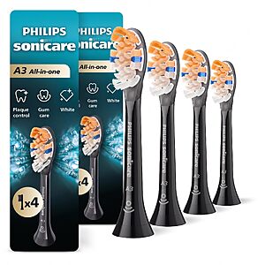 $60 FS AMAZON Philips Sonicare A3 All-in-One - Genuine Replacement Electric Toothbrush Heads,Black One Year Supply,HX9094/95,(Pack of 8)