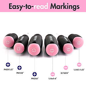 $9.79 FS WALMART+ by Great Star WORKPRO 6-Piece Pink Magnetic Screwdrivers Set, Includes 3 Slotted & 3 Phillips Screwdrivers, Stubby Screwdrivers, Cr-V Shank,