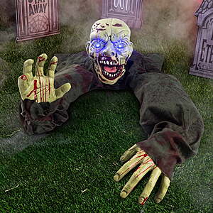 $19.99ac FS Walmart+ by JOYFY Halloween Groundbreaker Animated Halloween Decorations Zombie with Creepy Sound and Flashing Eyes,