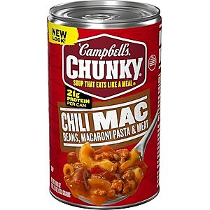 $1.88 or less S&S Campbell's Chunky Soup, Chili Mac, Jambalaya, Chicken Sausage Gumbo, + more 18.8 Oz Can