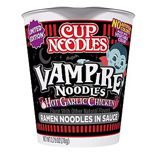 $1.18 Pick Up Walmart Vampire Hot Garlic Chicken Instant Ramen Noodles in Blood Colored Broth, Limited Edition, 2.75 oz NISSIN