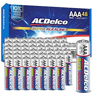 $10 AMAZON ACDelco 48-Count Triple AAA Batteries, Maximum Power Super Alkaline Battery for Home and Office, 10-Year Shelf Life