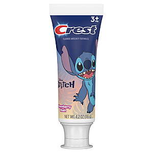 3/$7.71 get $3 Walmart Cash Crest Kid's Toothpaste, featuring Disney Stitch, Strawberry, 4.2 oz, Ages 3+ FS Plus or pick up