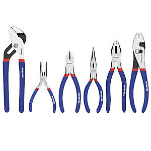$16.89 ac Walmart+ FS by Great Star: WORKPRO Pliers Set with Groove Joint, Long Nose, Slip Joint, Linesman, and Diagonal Pliers for DIY & Home Use