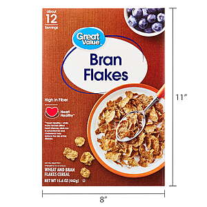 $21.18 (10 pack) Great Value Bran Flakes Breakfast Cereal, 15.6 oz Walmart