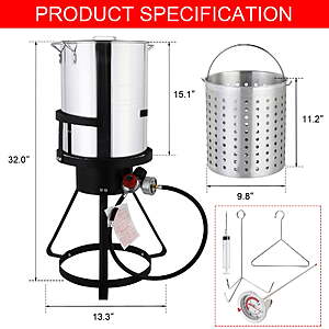 $70 FS WALMART by ZIMTOWN 30qt Outdoor Fryer Turkey Fryer Deep Fish Propane Boil Pot Outdoor Cooking 55000BTU