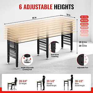$255 FS WALMART by Great Star WORKPRO 96"x24" Large Workbench with Adjustable Height and Power Outlet, 4000 LBS Load Capacity