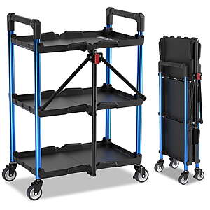 WORKPRO 3-Tier Folding Collapsible Service Cart w/ Wheels (210-lb