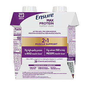 4-Pk 11-Oz Ensure Max 30g Protein Shake (Vanilla or Milk Chocolate) 2 for $21.95 + $10.97 Walmart Cash 