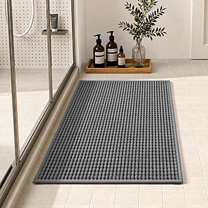 Tchdio Absorbent Non-Slip Bath Mat (Grey, 16" x 24")