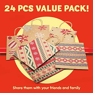 $12.99 FS Walmart+ by JOYIN Joyfy 24 Pcs Christmas Kraft Gift Bags With Handle for Holiday Paper Gift Bags, Christmas Goody Bags,