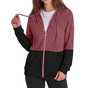 $17 FS Walmart+ by Rosvigor -- Womens Oversized Zip Up Hoodies t Color Block Sweatshirts , S-3XL in 9 color options