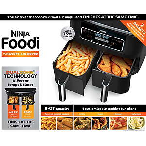 $109 FS WALMART Ninja Foodi Air Fryer 8-Qt, DualZone FlexBasket, 4-in-1, Smart Finish, Cook 2 Foods 2 Ways,