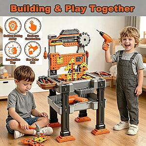 $34.97 FS Walmart+ or $35 by Adofi - 2 in 1 Kids Tool Bench Play Set for Toddlers 3-5, 155 PCS with Electric Drill and Realistic Tools,