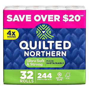 $21.23 SAMS CLUB: Quilted Northern Ultra Soft & Strong 2-Ply Toilet Paper 32 rolls, 244 sheets/roll