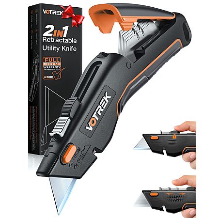 VOTREK® Box Cutter Utility Knife, [2-in-1] Retractable Box Cutter ...