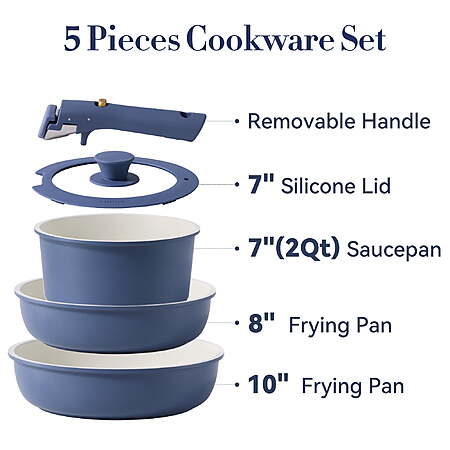 Carote 5 Pcs Pots and Pans Nonstick, Cookware Set with Detachable Handles, Oven Safe, Induction Ready,  Navy Blue $25 Walmart/Carote