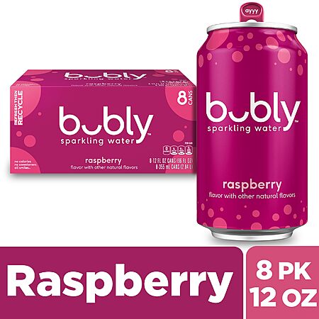 bubly Sparkling Water, Blackberry or Raspberry, 12 Fl Oz Cans (Pack of 8) $3.21 or less S&S Amazon