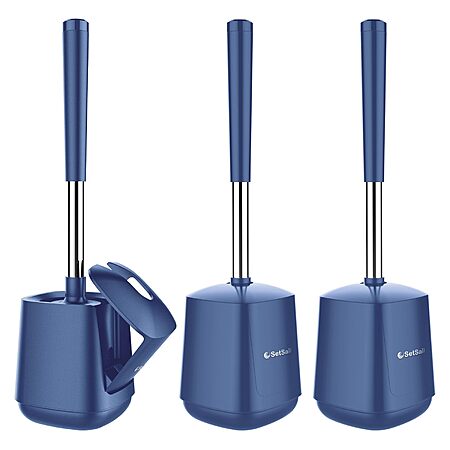 SetSail Toilet Brush and Holder 3 Pack, Self Closing Lid Toilet Bowl Brushes Holder  THREE for $16 FS Prime (or $7 for one) (Color choices)