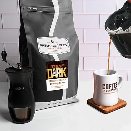 Fresh Roasted Coffee,Seriously Dark Artisan Blend,5 lb Dark Roast, Kosher, Whole Bean  $34.95 or less S&S, Clip Q's YMMV