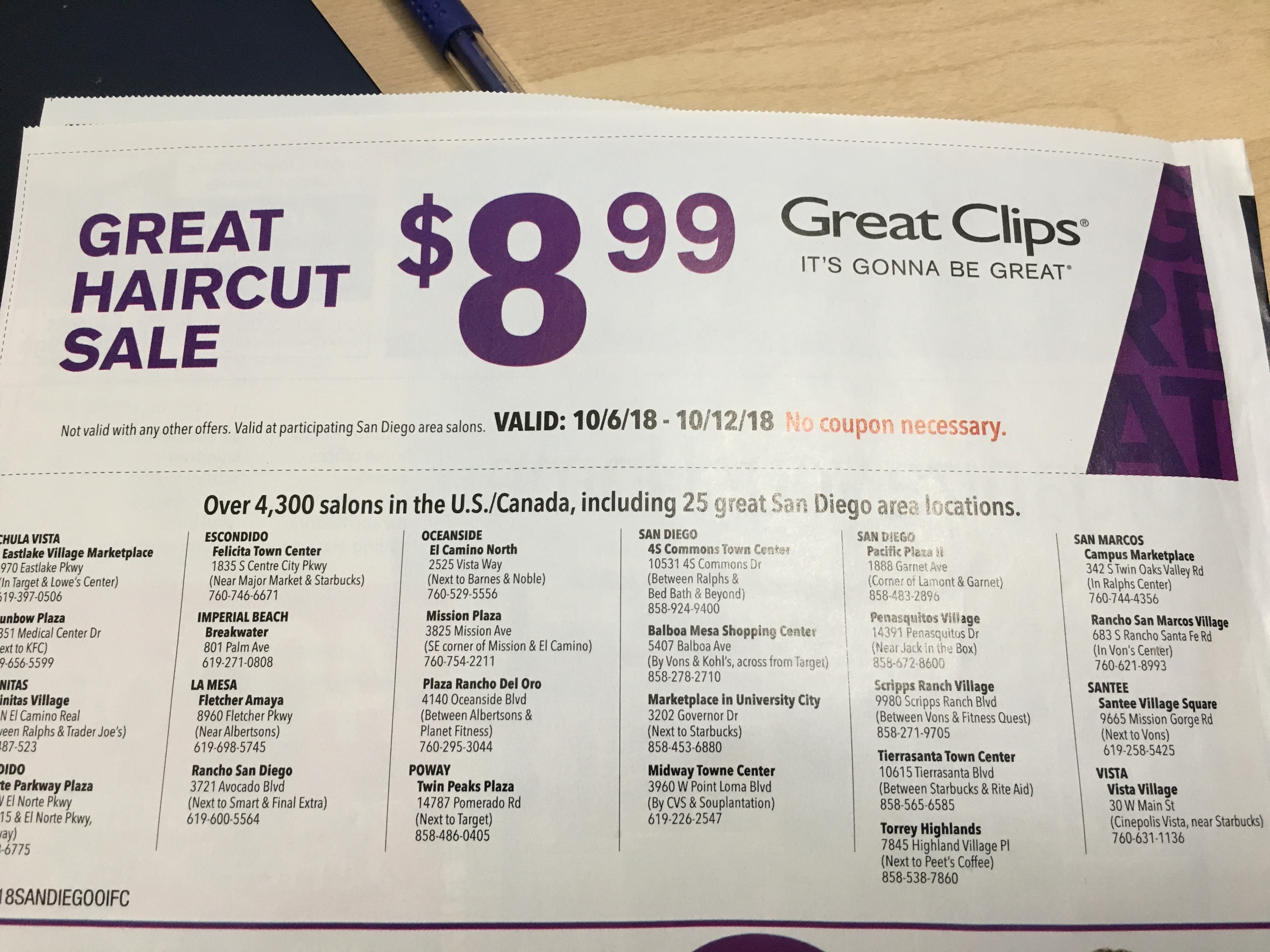 Great Clips Hair Cut 8 99 San Diego Area California Oct 6th To 2018 Oct 12th 2018