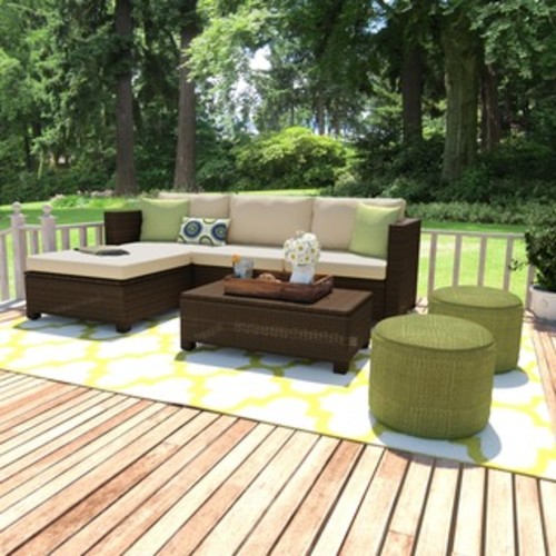 Outdoor Puerta 5 Piece Wicker L Shaped Sectional Sofa Set Baci Living