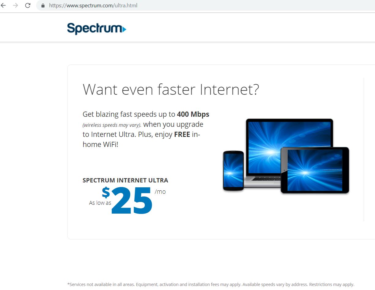 Spectrum Internet Ultra 400 mbps $25 - Slickdeals.net