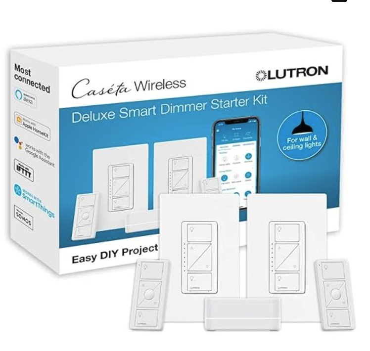 Lutron Caseta Deluxe Smart Dimmer Switch (2 Count) Kit with Caseta Smart Hub | Works with Alexa, Apple Home, Ring, Google Assistant | P-BDG-PKG2W-A | White $116.78