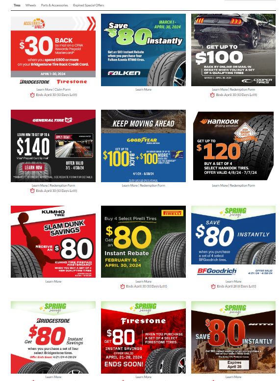 TireRack.com Spring Savings up to $140 Off Tires