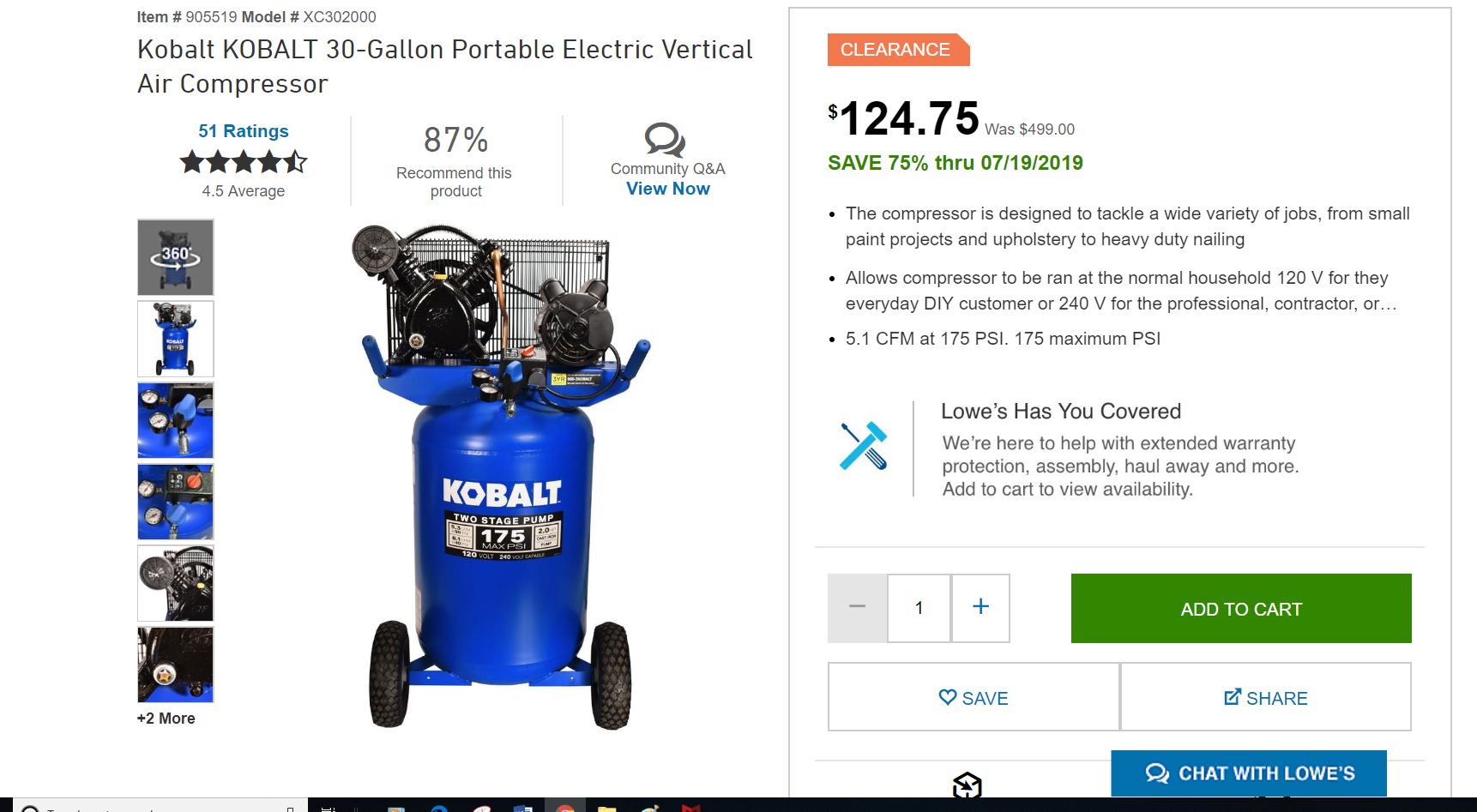 KOBALT 30-Gallon Portable Electric Vertical Air Compressor Clearance at Lowes 124.75 YMMV $124.75