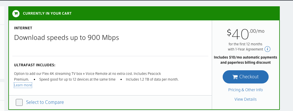 YMMV: Xfinity $40 a Month for 900 MBPS Download for existing customers