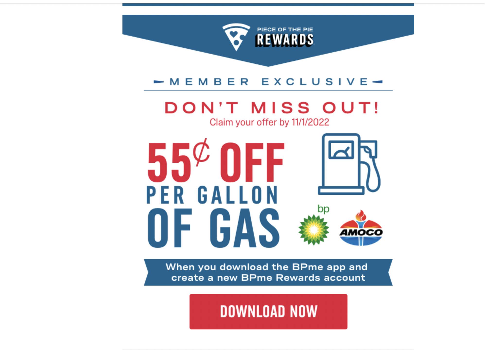 55c off on GAS for dominos rewards members $0.55