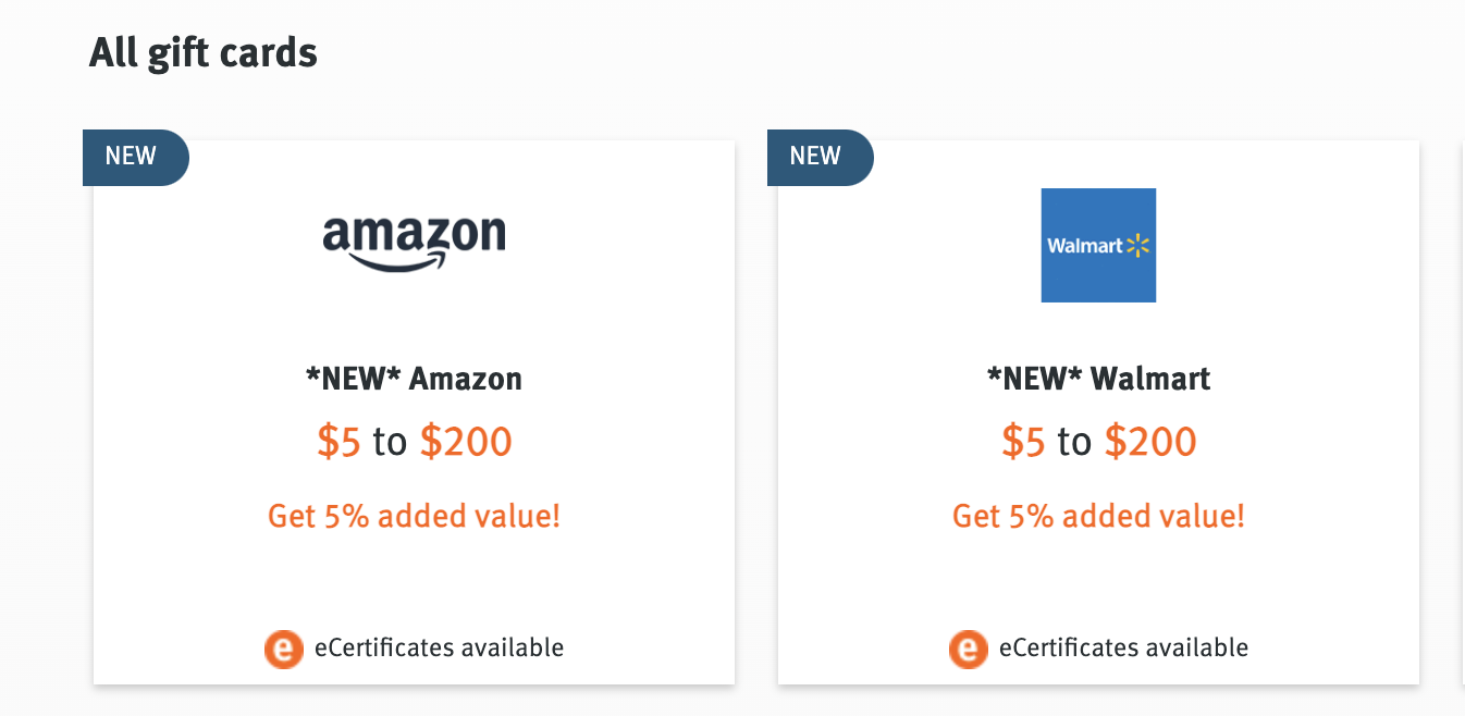 Walmart and Amazon gift card 5% off using Discover Rewards