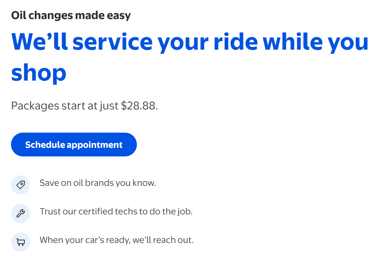 Walmart Auto Care Center: Pit Crew Oil Change Service (5qts conventional + oil filter) - $28.88