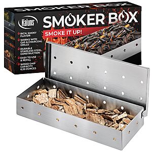 Kaluns Universal Stainless Steel Smoker Box,Gas or Charcoal Grill Smoke Box,Works with Wood Chips,add Delicious Smoked Flavor,Hinged Lid,Warp Free Grill Accessories - $11.99