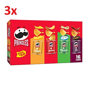 $29.84 Multi-Buy [S&S] | 48 cans Pringles Potato Crisps Grab N' Go Variety Pack, Halloween Candy Alternative (16 Can Packs x3) at Amazon