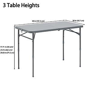 Mainstays Adjustable Height Centerfold Folding Table, Gray, 40 in x 20 in $29.97