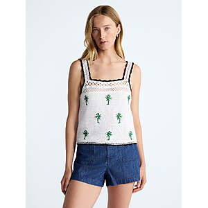 Free Assembly Women's Embroidered Square Neck Cotton Tank Top, Sizes XS-XXL $5.80