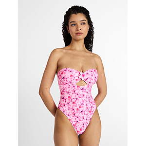 No Boundaries Floral Cut Out Bandeau One Piece Swimsuit, Women's Sizes M-L ONLY $5.56