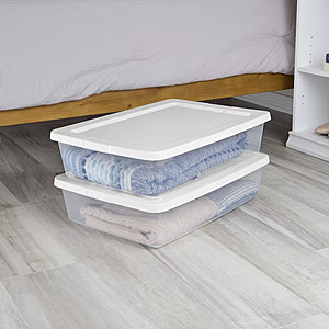 Sterilite Set of (2) 28 Quart Storage Bins, Clear Plastic Storage Bin with Snap-on Lid, White - $10.98