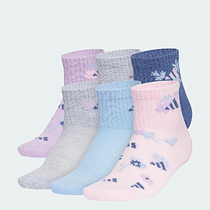 Adidas kids Girl's Cushioned Graphic 6-Pack Quarter Socks - $8.00 + Free Shipping
