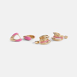 Free Assembly Women's Goldtone Duo Hoop Earring Set with Pink Enamel, 2-Pairs - $4.98